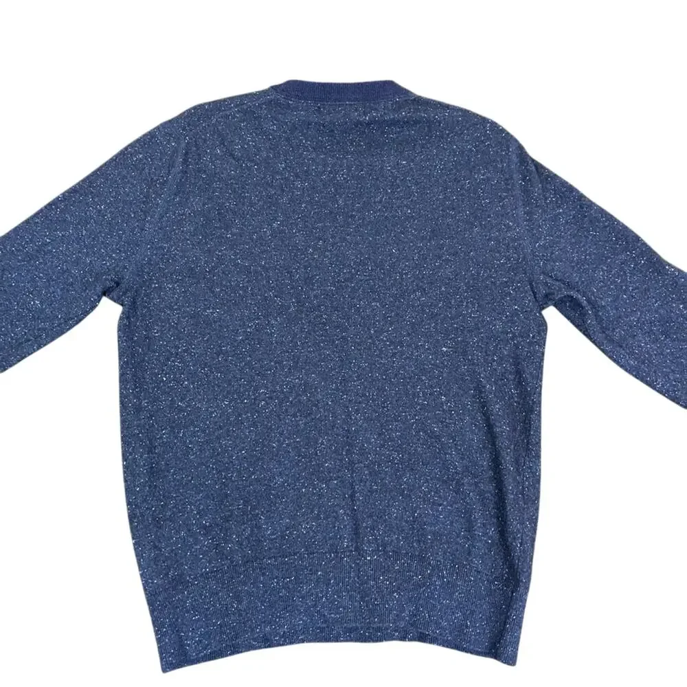 Banana Republic Sweater Mens Medium Blue Tweed Wool Silk Crew Neck Speckled